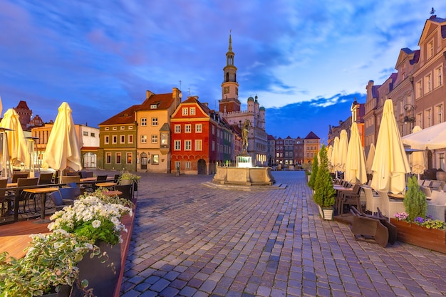 Poznan Town Hall on Old Market Square in Old Town at night, Poznan, Poland