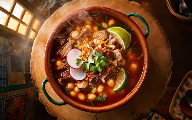 Photo pozole smoky with mexican background