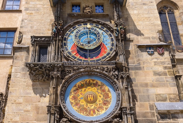 Prague Astronomical Clock attached to Old Town Hall at the main Old Town city square