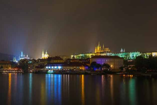 Prague Castle and the Little Quarter at night Czech Republic