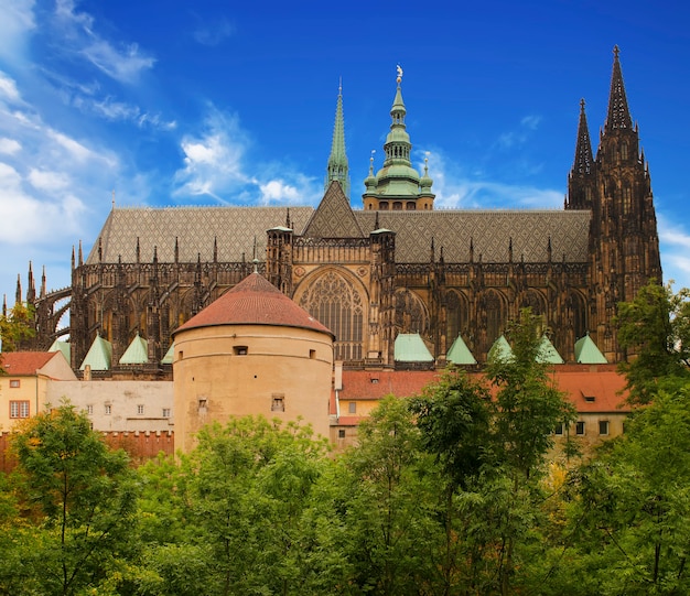 Prague Castle, old city with blue sky, european travel background