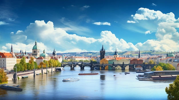 Prague city beautiful panorama view