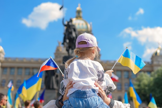 Prague czech republic an action in support of ukraine and gratitude to the czech republic for their