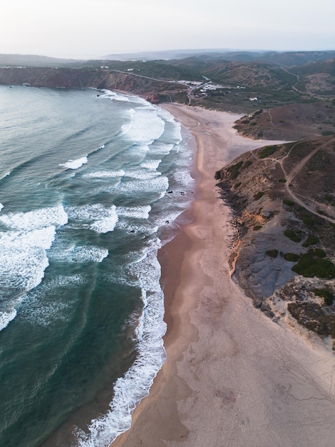 Praia do Amado in Algarve Portugal aerial shot