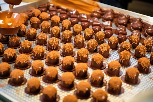 Pralines in various stages of production