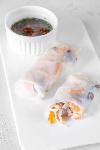 Prawn shiitake rice paper rolls