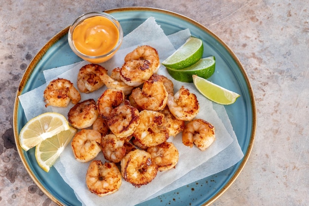 Prawns shrimps roasted with lemon and garlic