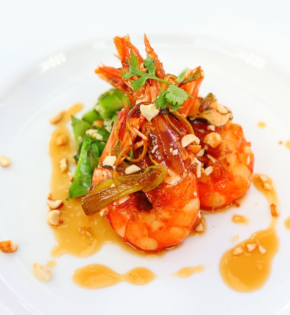 Prawns stir fried with chili. Fusion food.