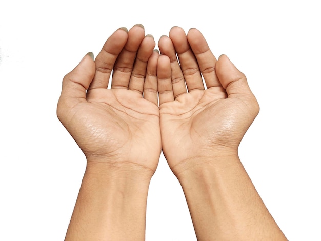 Pray hand close up images with white isolated background