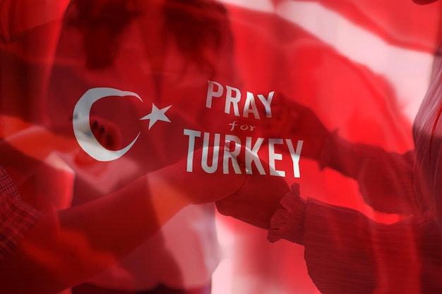 Pray for Turkey with flag banner Woman pray for Turkey