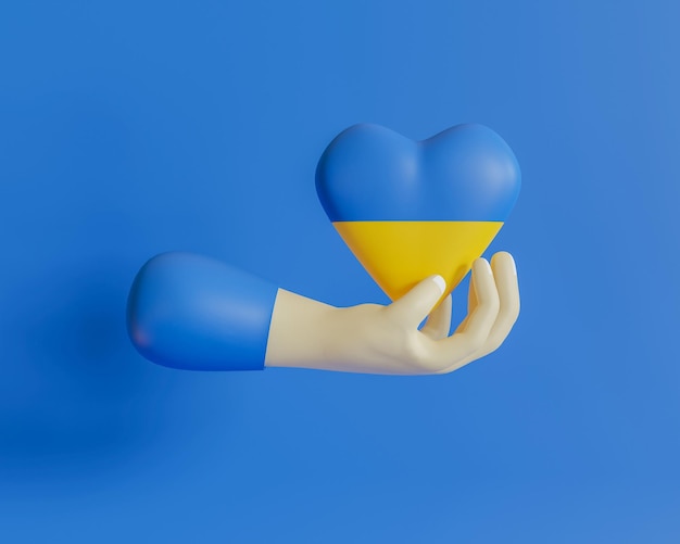 Pray for ukraine concept hand give love symbol 3d rendering