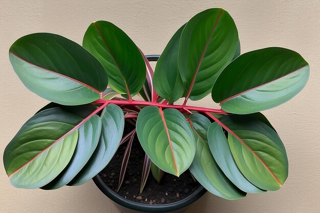 Photo prayer plant leaf oval dark green with red veins