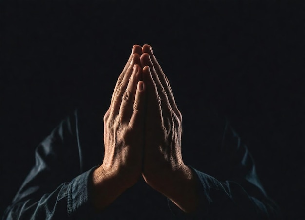 Photo praying hands in prayer on a black background