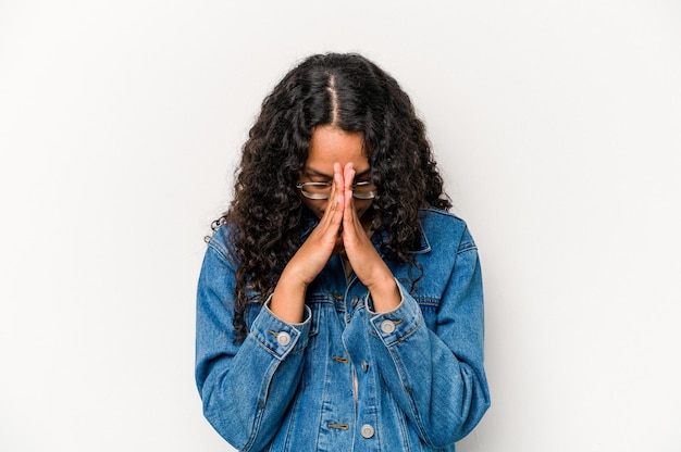 Praying showing devotion religious person looking for divine inspiration