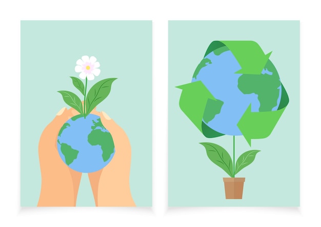 Pre made A3 banners for World Earth Day Earth planet with flowers in hands