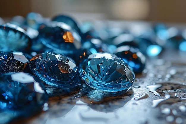 Photo precious blue sapphire crystals on natural background