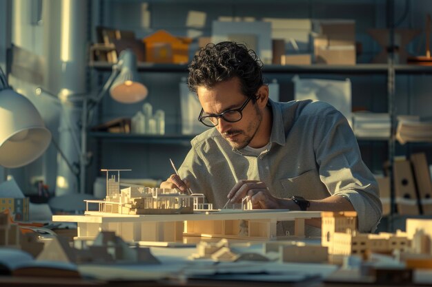 Photo precise american engineer creating structural designs in technical setting