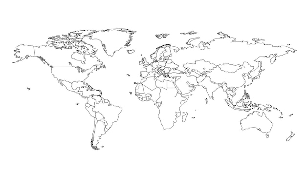 Photo precise of a detailed world map with outlined continents on a clean white background