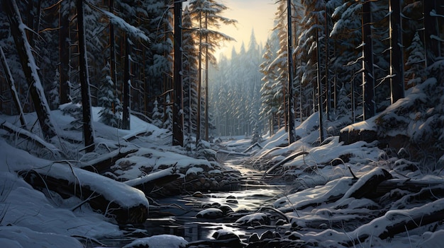 Precise rendering of a snowy forest in winter