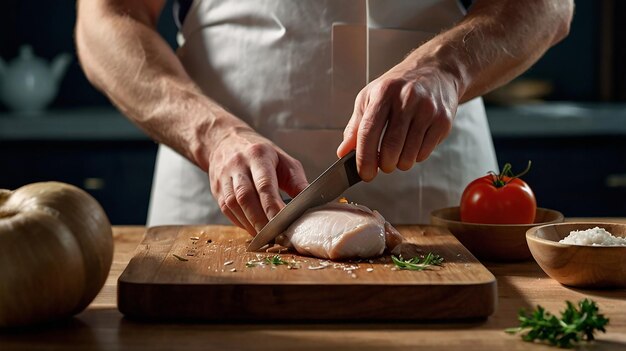 Photo precision chicken fillet slicing