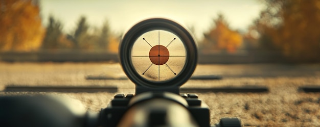 Photo precision focus on rifle scope in autumn setting