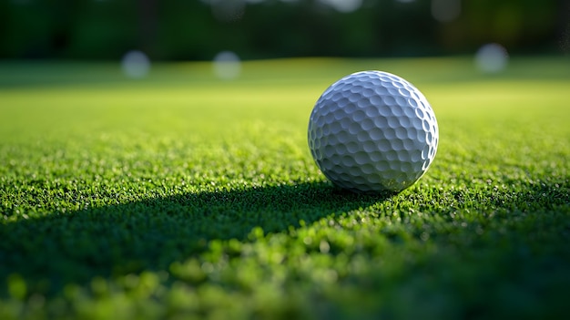 Precision in Golf Closeup view of a highresolution 3D golf ball on a perfectly manicured