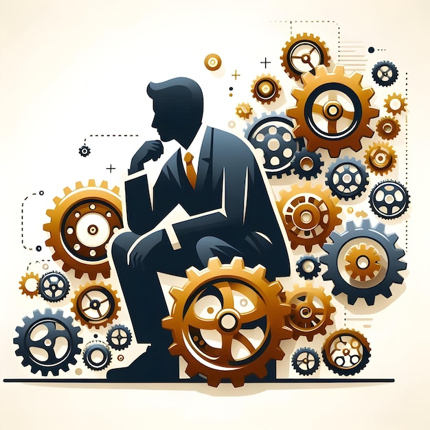 Precision Management Detailed Flat Vector Illustration of Interlocking Gears and Cogs for Operation