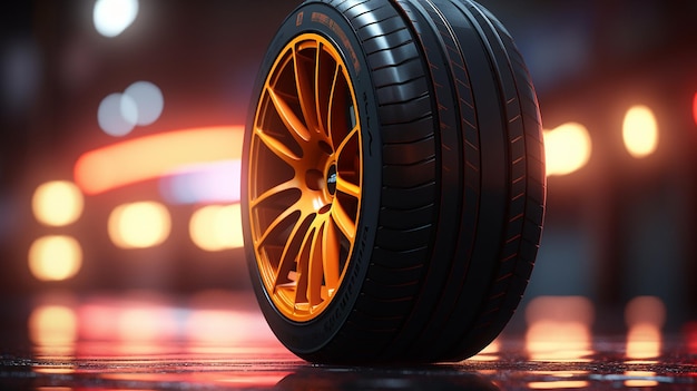 Precision and Power Sports Car Tire with Natural Lighting