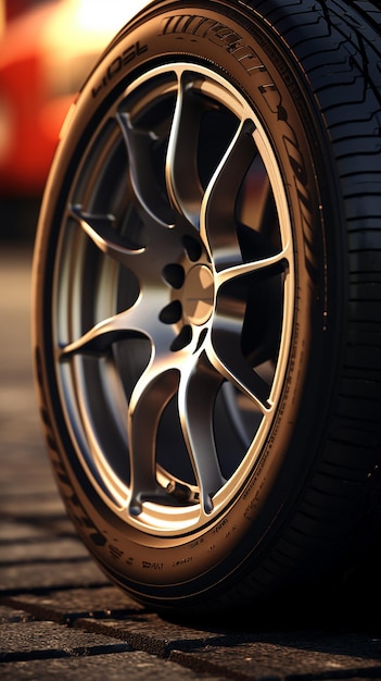 Precision and Power Sports Car Tire with Natural Lighting