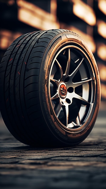 Precision and Power Sports Car Tire with Natural Lighting