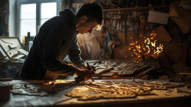 Photo precision at work crafting intricate shapes with a jigsaw