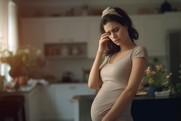 Pregnancy journey the young woman battles waves of nausea feeling uneasy AI Generated