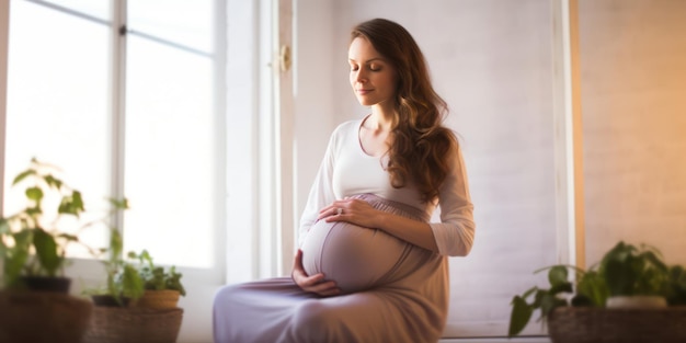 A pregnant lady sitting connecting with her growing baby