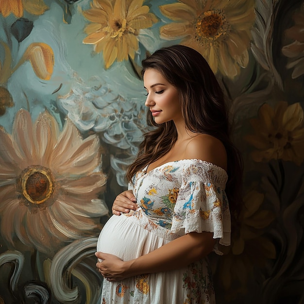 Pregnant Woman in a Chic Boutique Hotel Room HyperRealistic