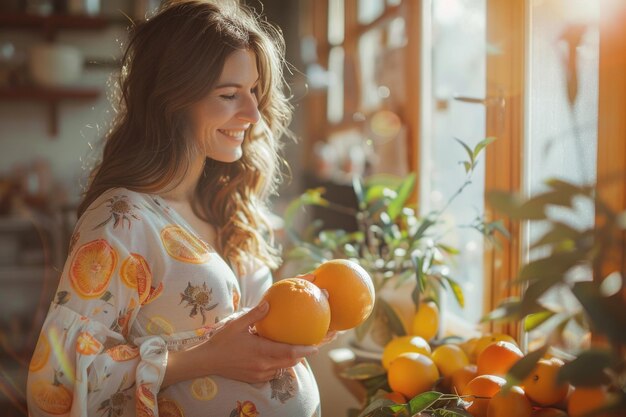 pregnant woman eating oranges ai generated