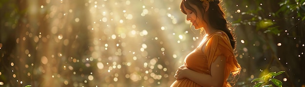 Pregnant Woman Embracing Nature HighResolution Image with Glossy Backdrop Capturing Beauty and Tra