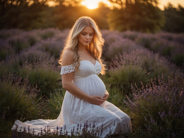 pregnant woman in a field of lavender