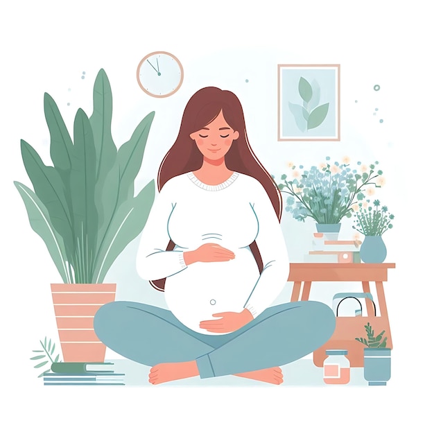 Pregnant woman flat style illustration white background isolated pastel colors postcard mother