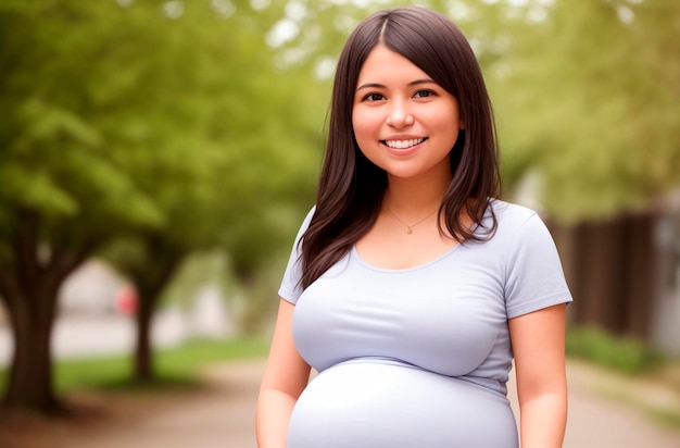 Pregnant woman Portrait of happy beautiful woman waiting for motherhood Generative AI