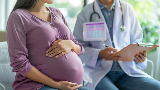 The pregnant woman with doctor