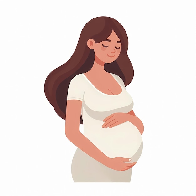 Pregnant woman with hands on her belly flat style illustration