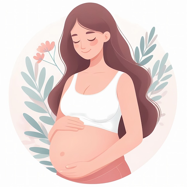 Pregnant woman with hands on her belly flat style illustration