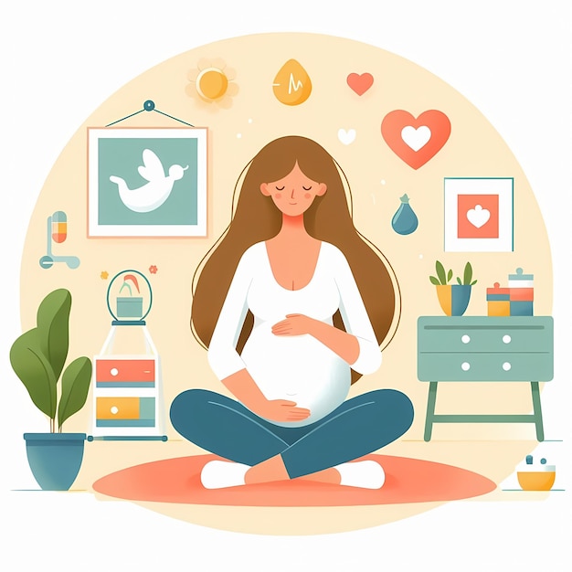 Pregnant woman with hands on her belly flat style illustration