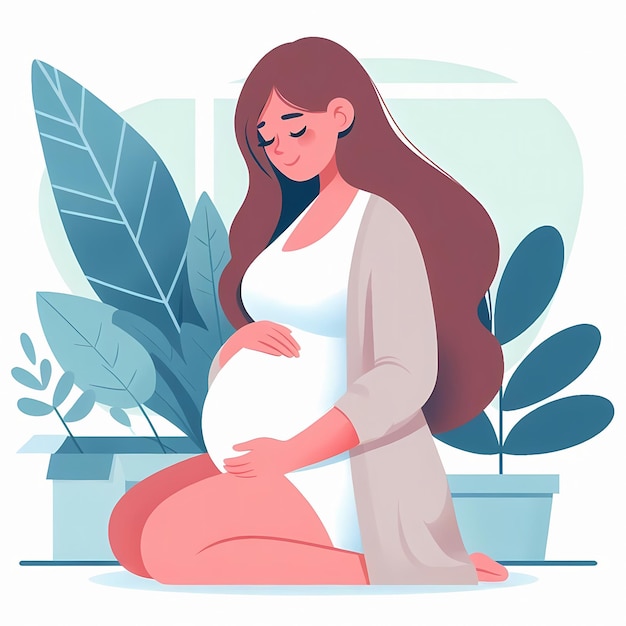 Pregnant woman with hands on her belly flat style illustration