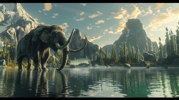 Prehistoric Mammoth in an Ancient Landscape