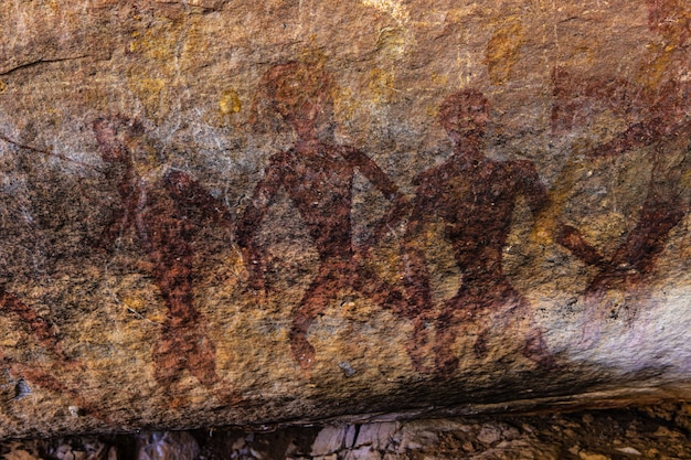 Prehistoric paintings in the cave at Phu Phra Bat historical park Udonthani province, Thailand.