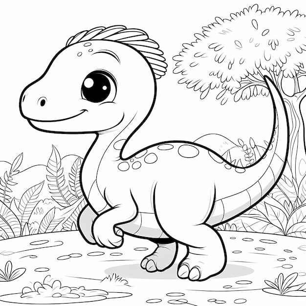 Prehistoric Play Black and White Cartoon Parasaurolophus Dinosaur Coloring Page