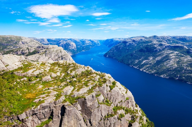 Preikestolen or Prekestolen or Pulpit Rock aerial view, Norway