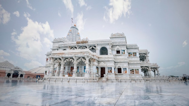 Prem Mandir temple in Vrindavan, Mathura. India. Prem Mandir temple is maintained by Jagadguru Kripalu Parishat, an international non-profit, educational, spiritual, charitable trust.