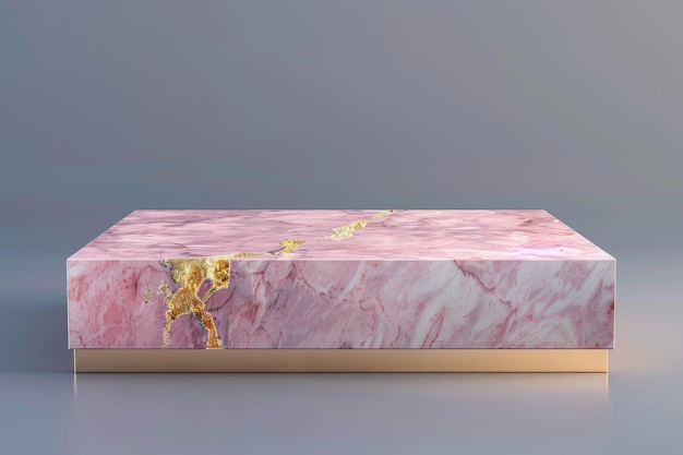 Premium 3D Marble Podium with Pink Rectangular Shape and Golden Spring